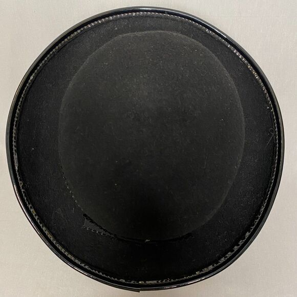 Bollman Hat Black Wool Round Top Fedora Made In USA Patent Leather Trim - Picture 6 of 9